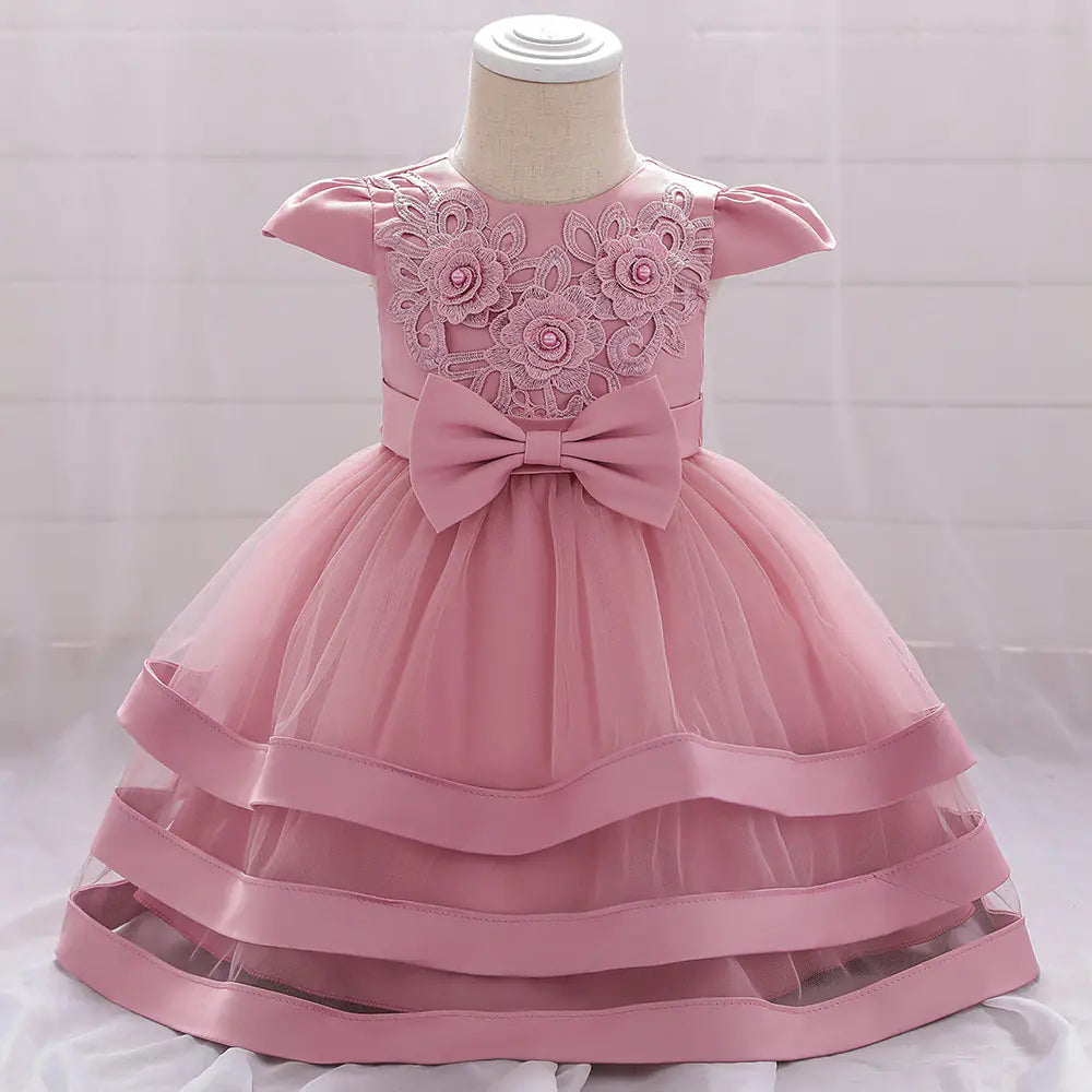 "Elegant Floral Lace Christening & Birthday Dress"