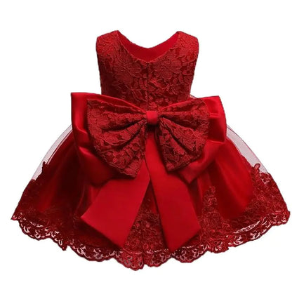 Bloomposh Baby Girl Party Dress – Elegant Red Lace with Bow