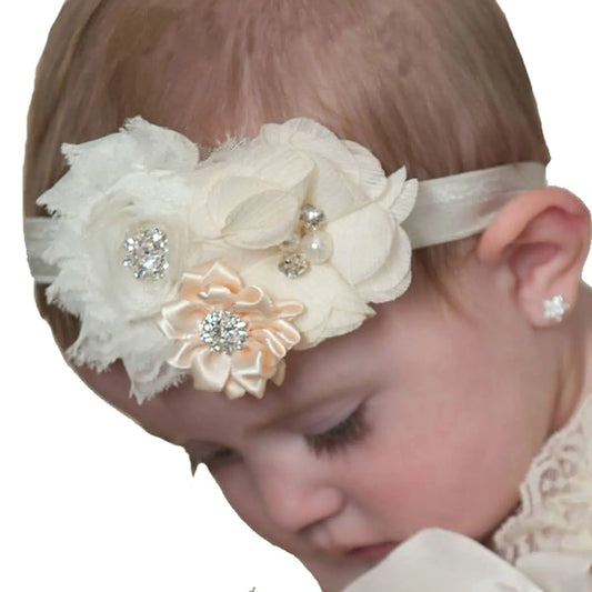 Bloomposh Baby Headbands Hairbands Hair Bows Elastics Handmade Hair Accessories for Baby Girls Newborn Infant Toddlers Kids (Ivory)