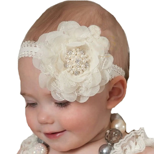 Bloomposh Baby Lace Headbands Hairbands Hair Bows Elastics Handmade Hair Accessories for Baby Girls Newborn Infant Toddlers Kids (Ivory)
